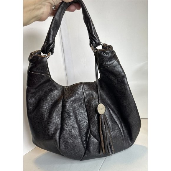 Furla Made In Italy Dark brown leather Pebble purse boho shoulder